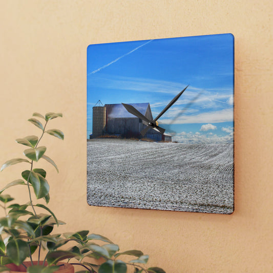 U R There Photography Early Spring Grey II Rustic Farmhouse Acrylic Analog Wall Clock