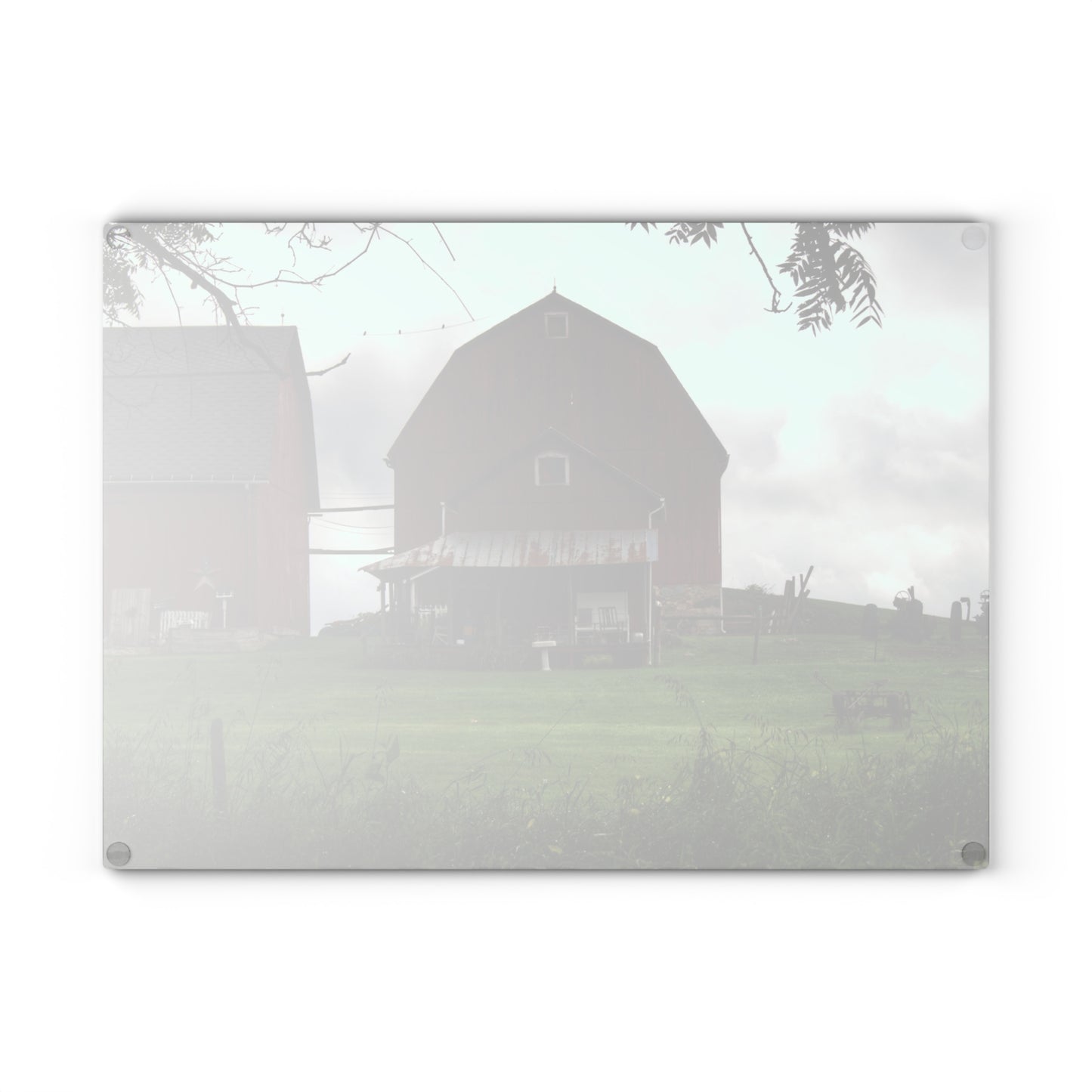 U R There Photography Bishop Road Reds II Rustic Farmhouse Tempered-Glass Cutting Board 8"x 11"
