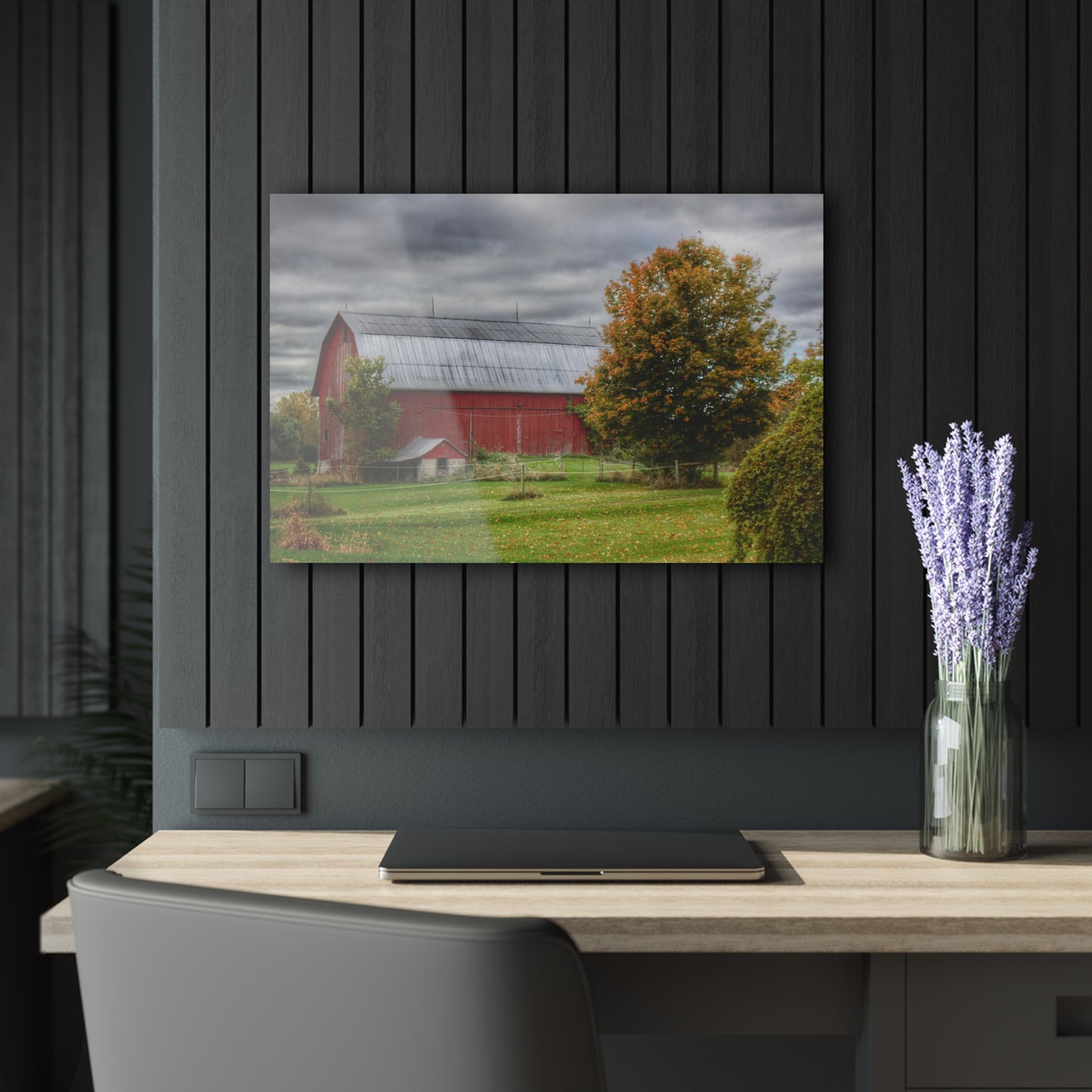 U R There Photography Columbiaville Red in Fall II Rustic Farmhouse Acrylic Wall Print