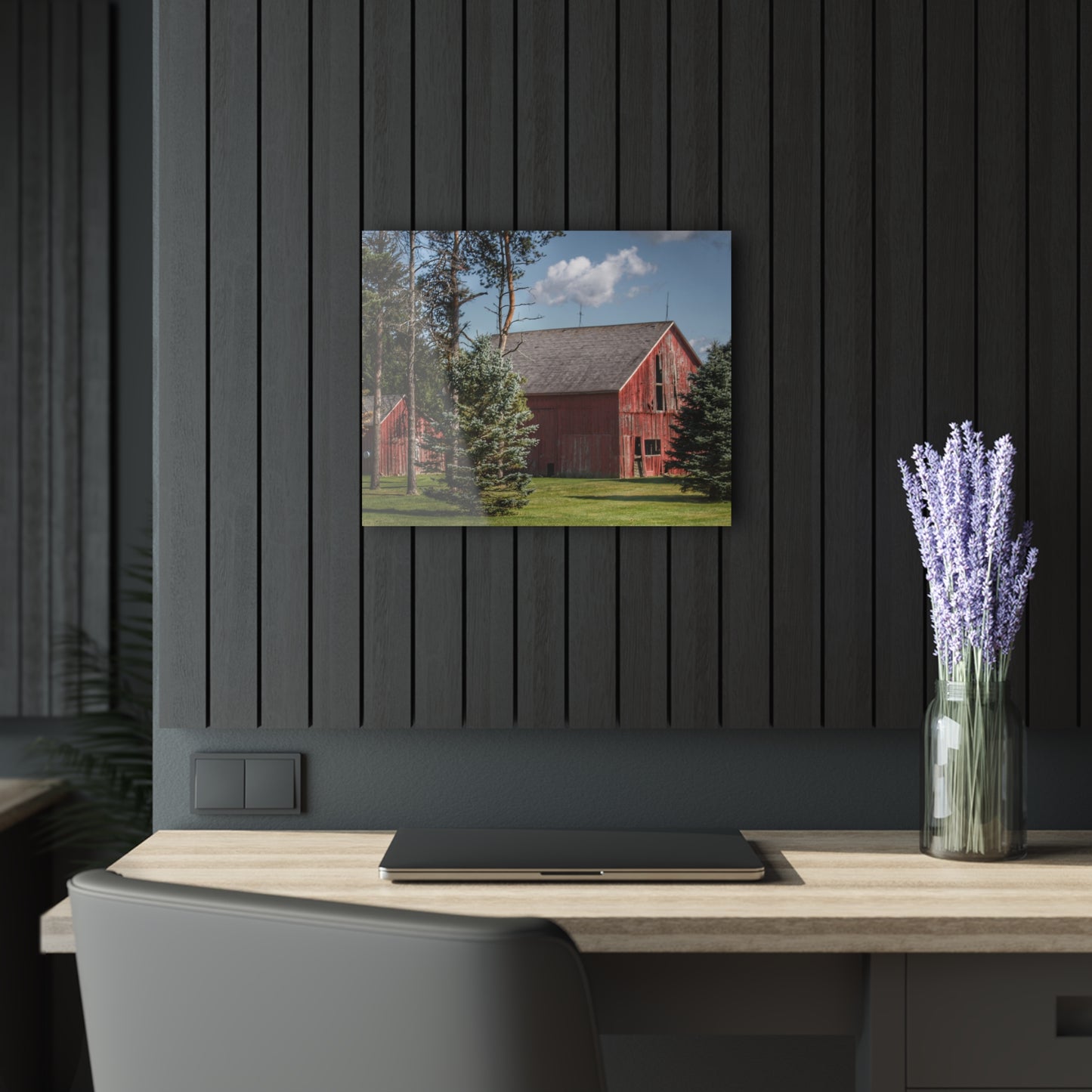 U R There Photography Havens Road Red Among the Pines Rustic Farmhouse Acrylic Wall Print