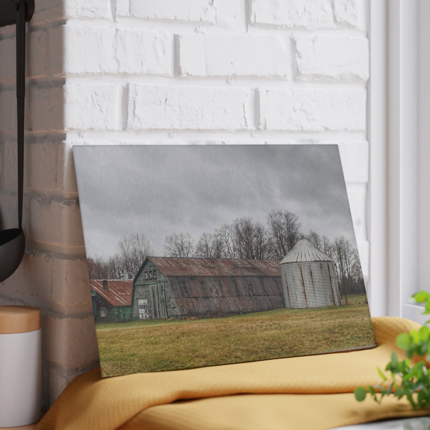 U R There Photography Hough Road Green Quonset I Rustic Farmhouse Tempered-Glass Cutting Board