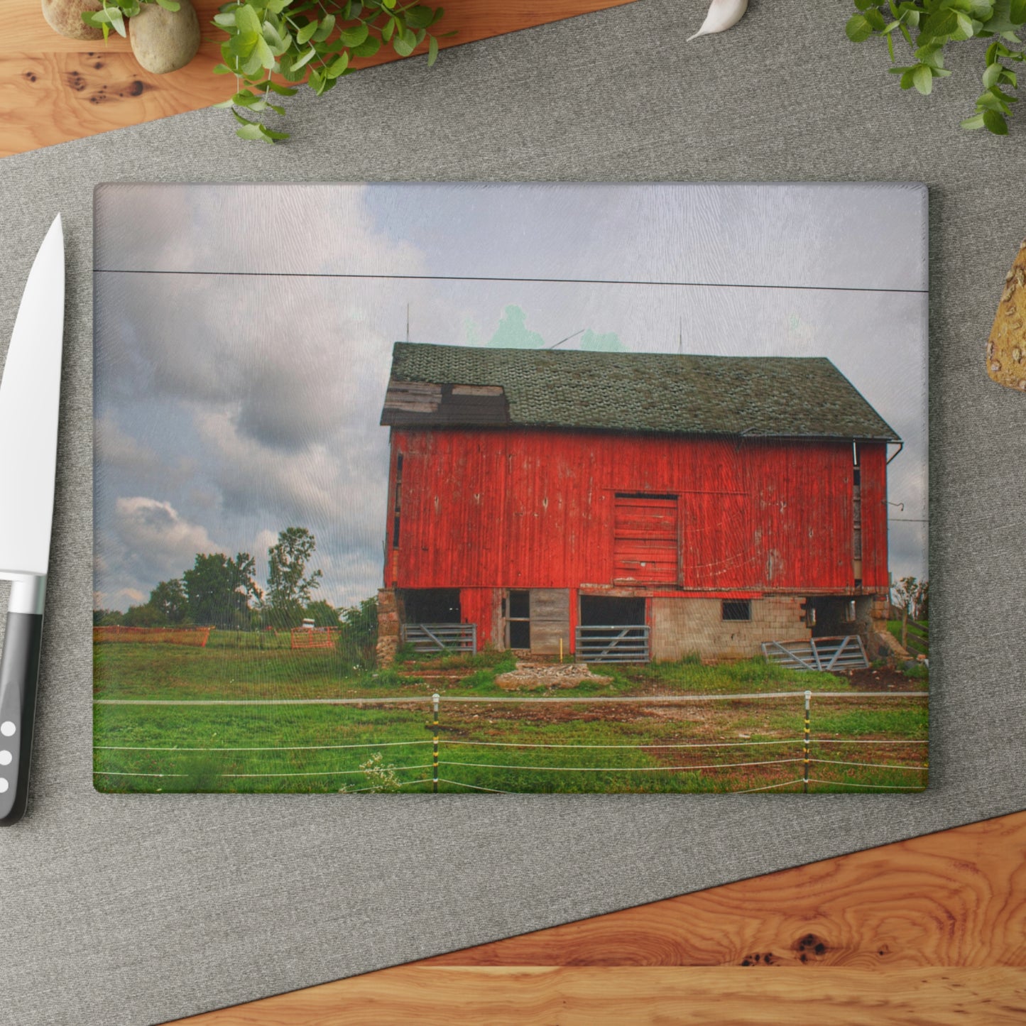 Barn Boutique Rustic Tempered-Glass Cutting Board| Elba Road Red I