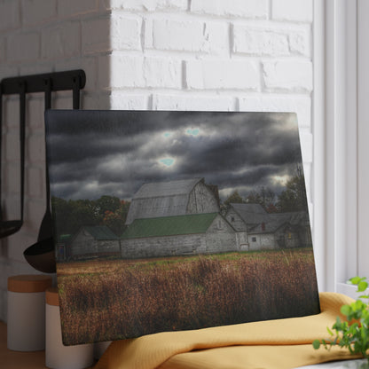 U R There Photography Farnsworth Road White Rustic Farmhouse Tempered-Glass Cutting Board