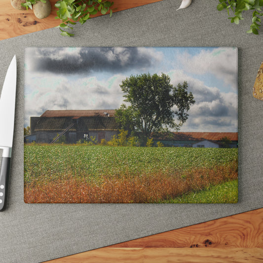 U R There Photography Silverwood Haybarn Rustic Farmhouse Tempered-Glass Cutting Board