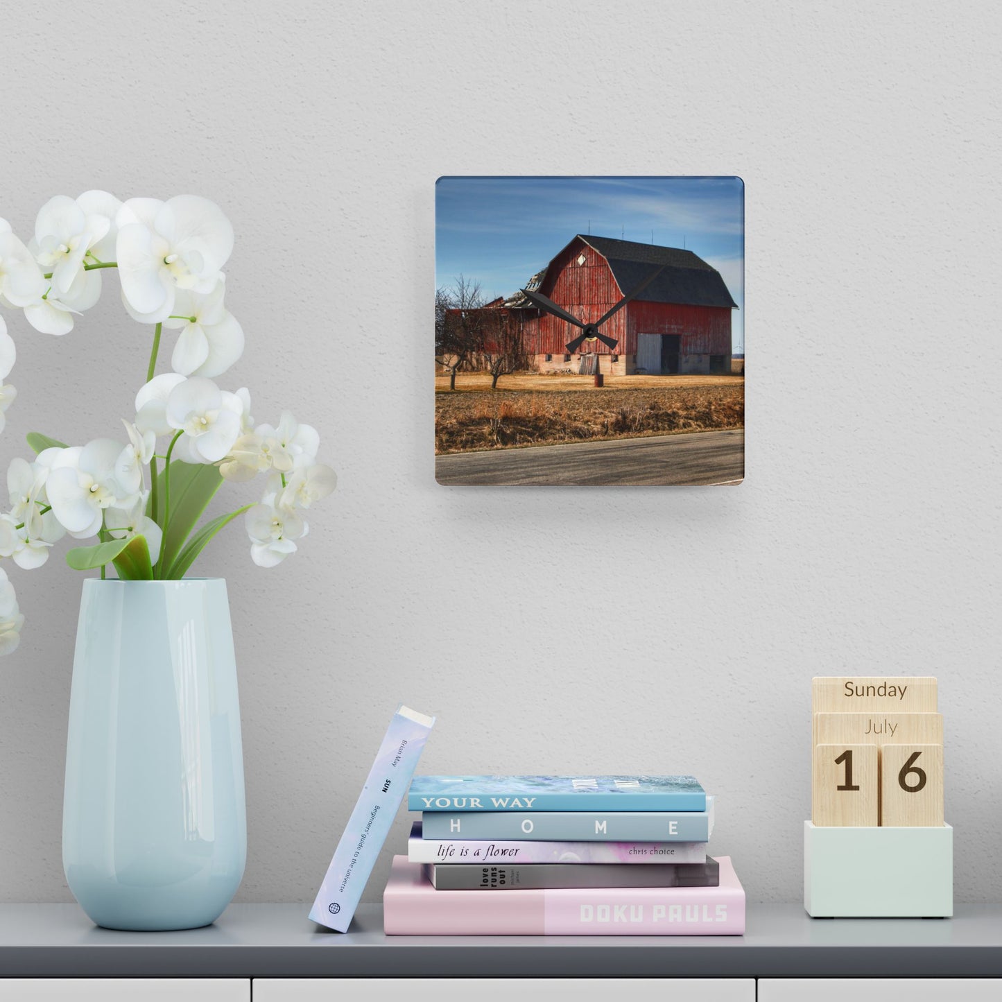 U R There Photography Elmwood Forgotten Apple Red Rustic Farmhouse Acrylic Analog Wall Clock
