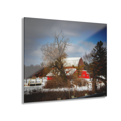 U R There Photography Hadley Road Hidden Red in Winter Rustic Farmhouse Acrylic Wall Print