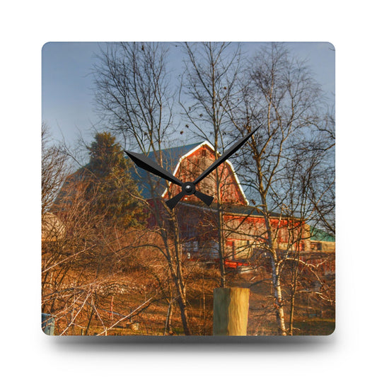 Marathon Road Hillside Red I Rustic Farmhouse Acrylic Analog Wall Clock 10.75'' × 10.75'' (Square)