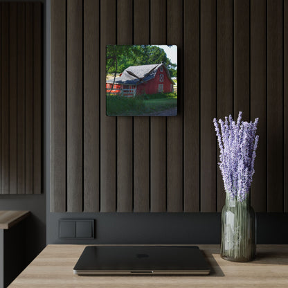 U R There Photography Davis Lake Road Little Red Rustic Farmhouse Acrylic Analog Wall Clock