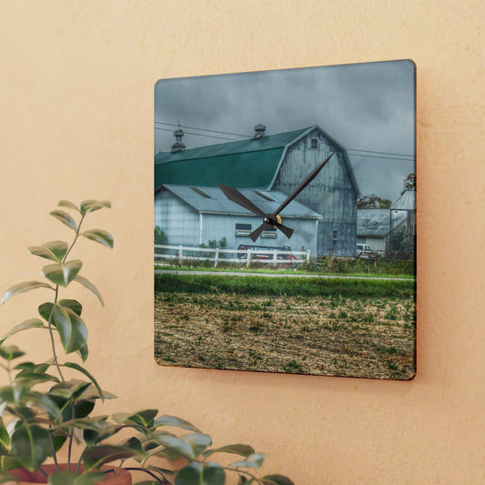U R There Photography Richville Road Grey II Rustic Farmhouse Acrylic Analog Wall Clock
