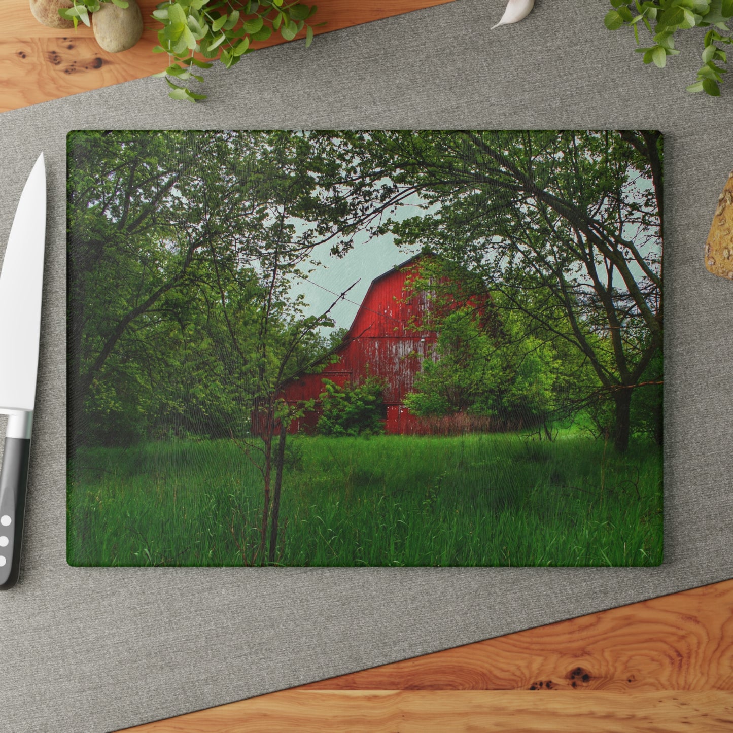 U R There Photography Bird Road Red Rustic Farmhouse Tempered-Glass Cutting Board