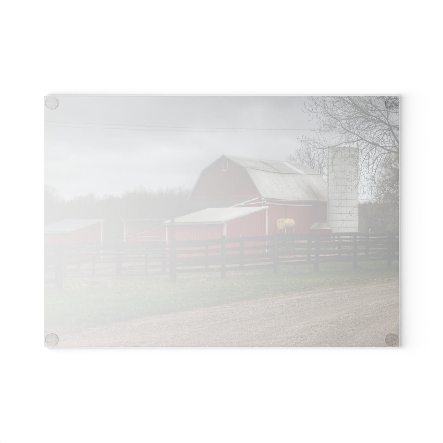 U R There Photography West Lake Road Happy Barn Rustic Farmhouse Tempered-Glass Cutting Board