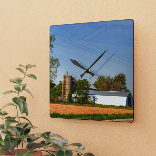 U R There Photography Deckerville Road Hidden Grey Rustic Farmhouse Acrylic Analog Wall Clock