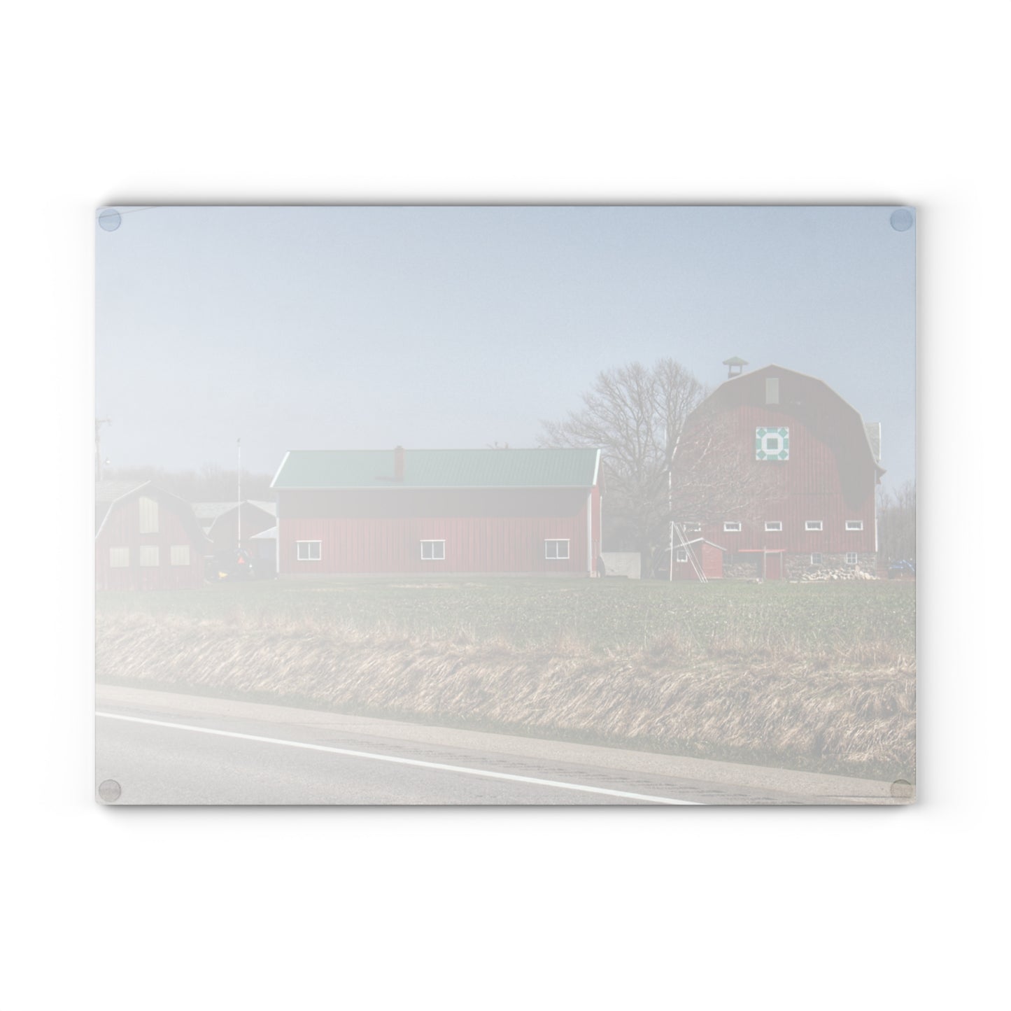 U R There Photography M-15 Quilted Red Rustic Farmhouse Tempered-Glass Cutting Board
