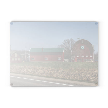 U R There Photography M-15 Quilted Red Rustic Farmhouse Tempered-Glass Cutting Board