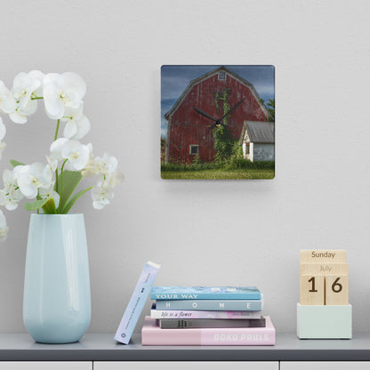 U R There Photography Stanley Road Red in Summer II Rustic Farmhouse Acrylic Analog Wall Clock