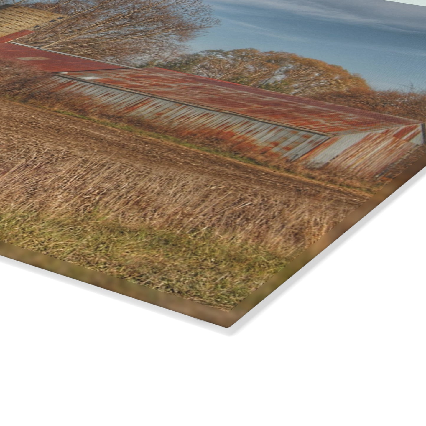 U R There Photography Brief Road Blue Rustic Farmhouse Tempered-Glass Cutting Board