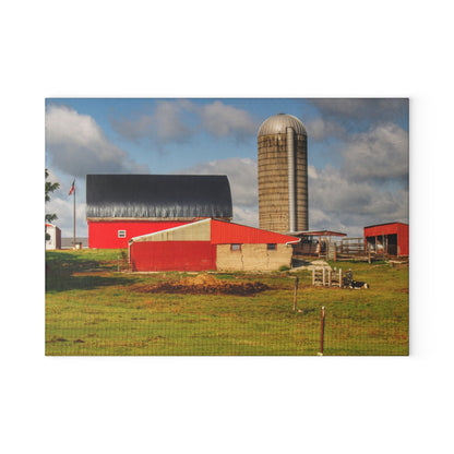 U R There Photography Kingston Checkerboard Farm Rustic Farmhouse Tempered-Glass Cutting Board