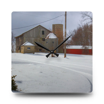 U R There Photography Hilltop Grey and Silo Rustic Farmhouse Acrylic Analog Wall Clock