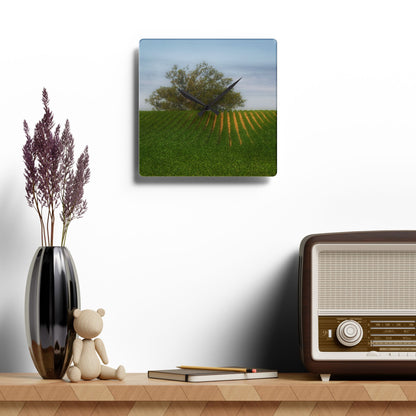 U R There Photography Tree Overlooking Farm Field Rustic Farmhouse Acrylic Analog Wall Clock