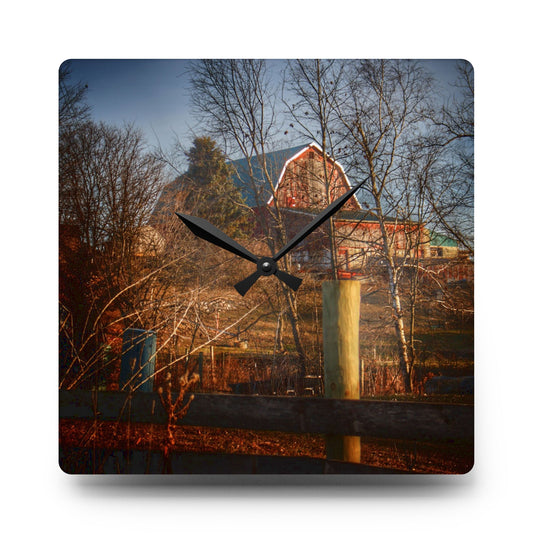 Marathon Road Hillside Red II Rustic Farmhouse Acrylic Analog Wall Clock 10.75'' × 10.75'' (Square)