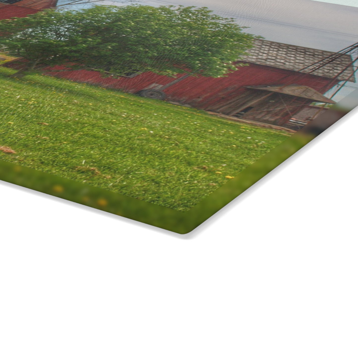 U R There Photography Roods Lake Road Red I Rustic Farmhouse Tempered-Glass Cutting Board