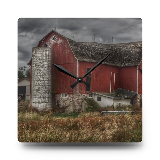 Hurd Corners Red II Rustic Farmhouse Acrylic Analog Wall Clock 10.75'' × 10.75'' (Square)