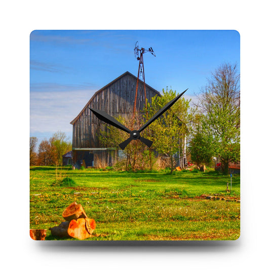 Sohn Road Grey Rustic Farmhouse Acrylic Analog Wall Clock 10.75'' × 10.75'' (Square)