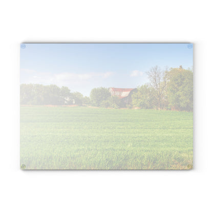 U R There Photography Deckerville Road Hidden Red Rustic Farmhouse Tempered-Glass Cutting Board
