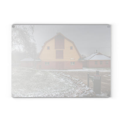 U R There Photography Yellow Barn of Bordman Rustic Farmhouse Tempered-Glass Cutting Board