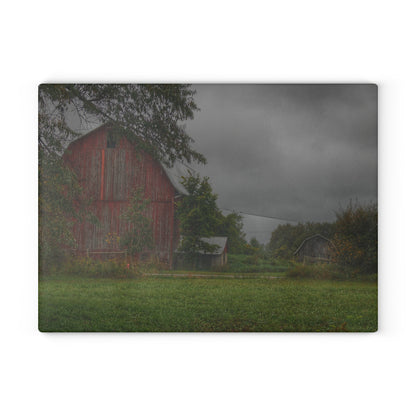 U R There Photography Columbiaville Red and Little Grey Rustic Farmhouse Tempered-Glass Cutting Board