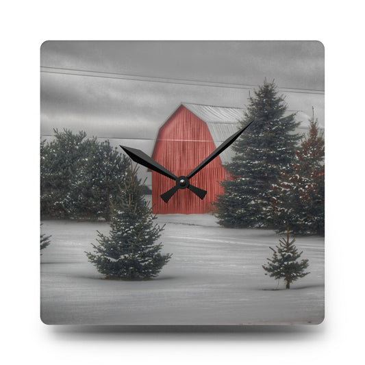 Vernor Road Winter Red Rustic Farmhouse Acrylic Analog Wall Clock 10.75'' × 10.75'' (Square)