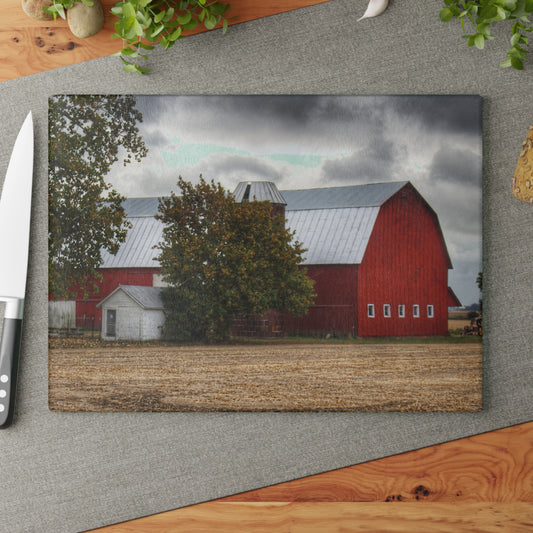U R There Photography Wadsworth Road Red Rustic Farmhouse Tempered-Glass Cutting Board