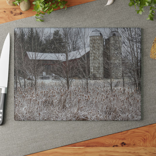 U R There Photography Washburn Road Hidden Red Rustic Farmhouse Tempered-Glass Cutting Board