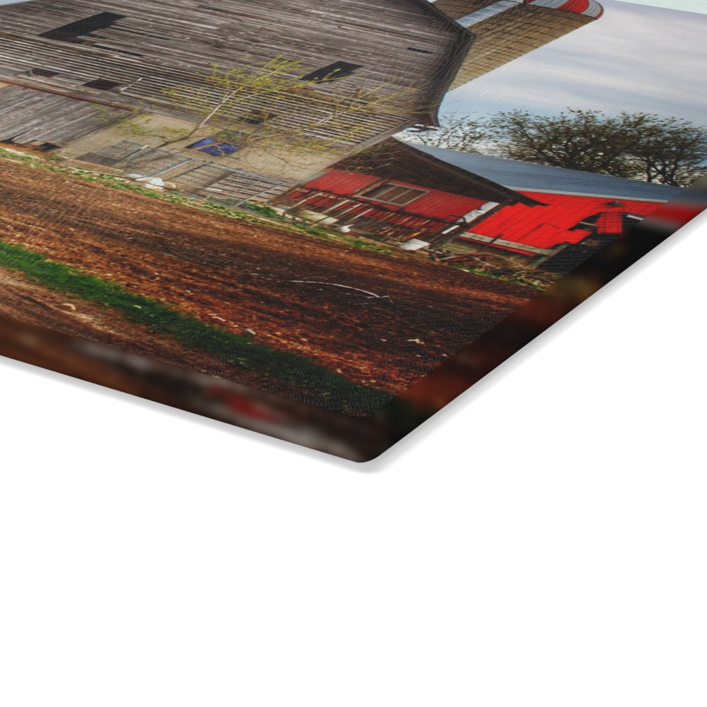 U R There Photography Murphy Lake Road Grey I Rustic Farmhouse Tempered-Glass Cutting Board