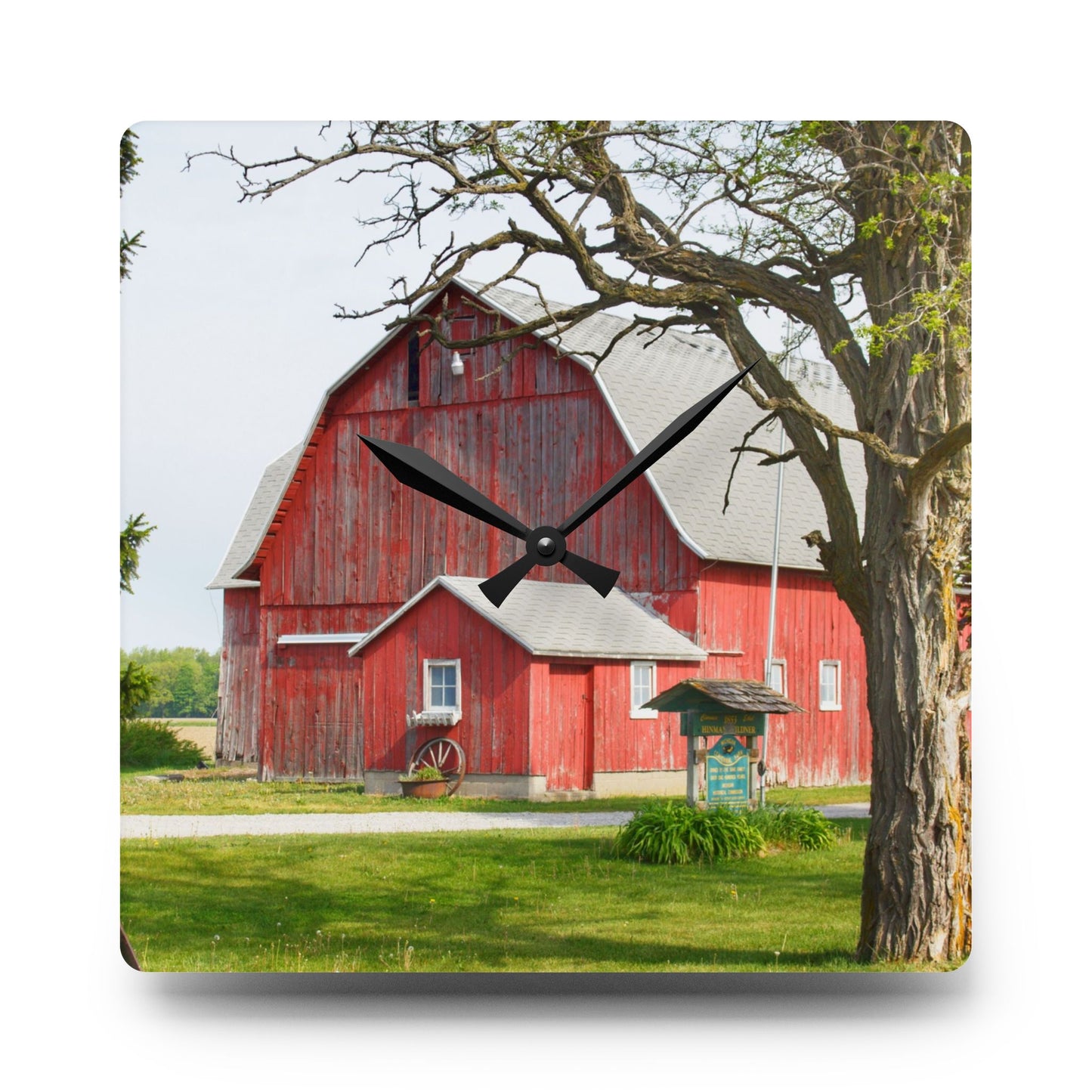 U R There Photography French Road Centennial Reds I Rustic Farmhouse Acrylic Analog Wall Clock