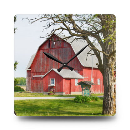 U R There Photography French Road Centennial Reds I Rustic Farmhouse Acrylic Analog Wall Clock