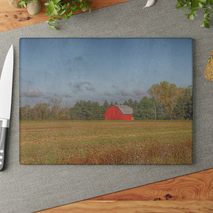 U R There Photography Fargo Road Little Red Rustic Farmhouse Tempered-Glass Cutting Board