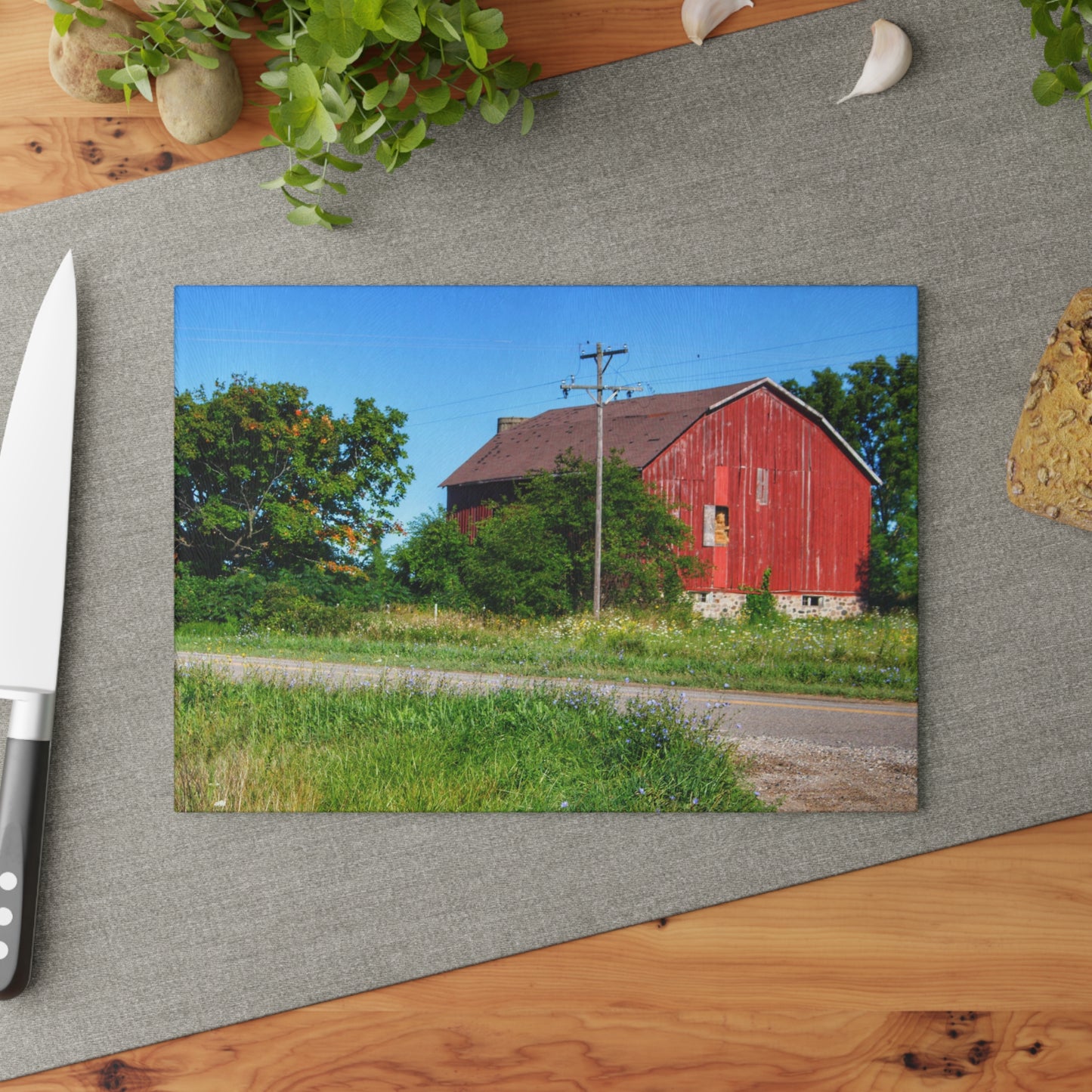U R There Photography Armstrong Road Red II Rustic Farmhouse Tempered-Glass Cutting Board