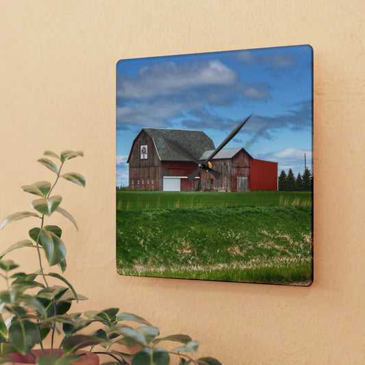 U R There Photography Unionville Reds Rustic Farmhouse Acrylic Analog Wall Clock