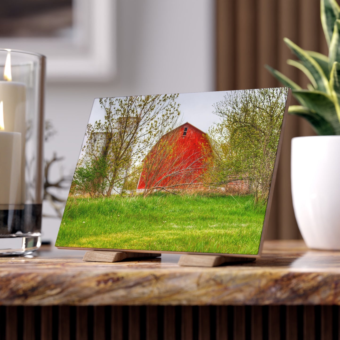 U R There Photography Castle Corner Red I Rustic Farmhouse Decorative Ceramic Tile