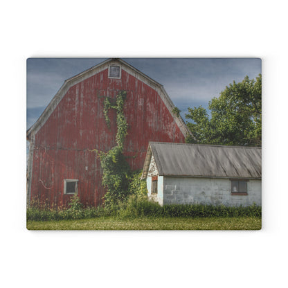 U R There Photography Stanley Road Red in Summer II Rustic Farmhouse Tempered-Glass Cutting Board