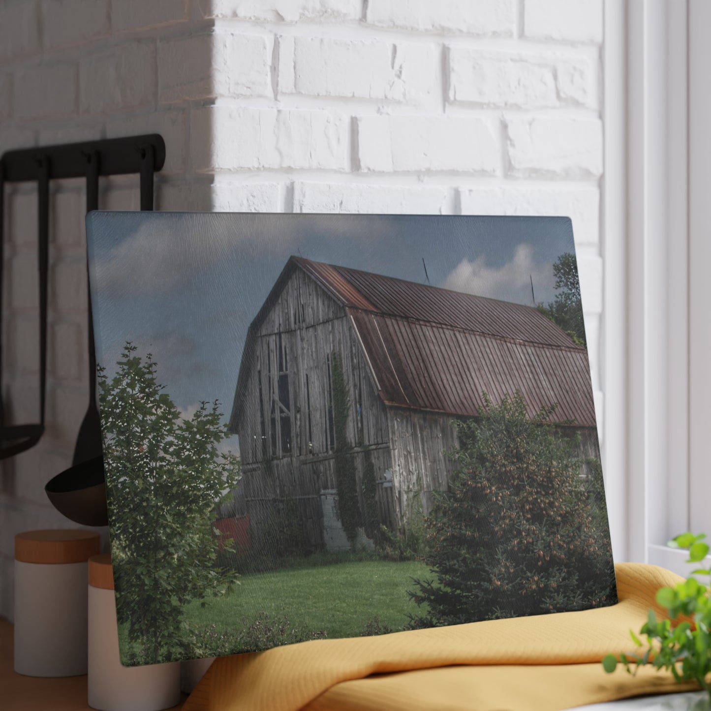 U R There Photography Columbiaville Grey Rustic Farmhouse Tempered-Glass Cutting Board