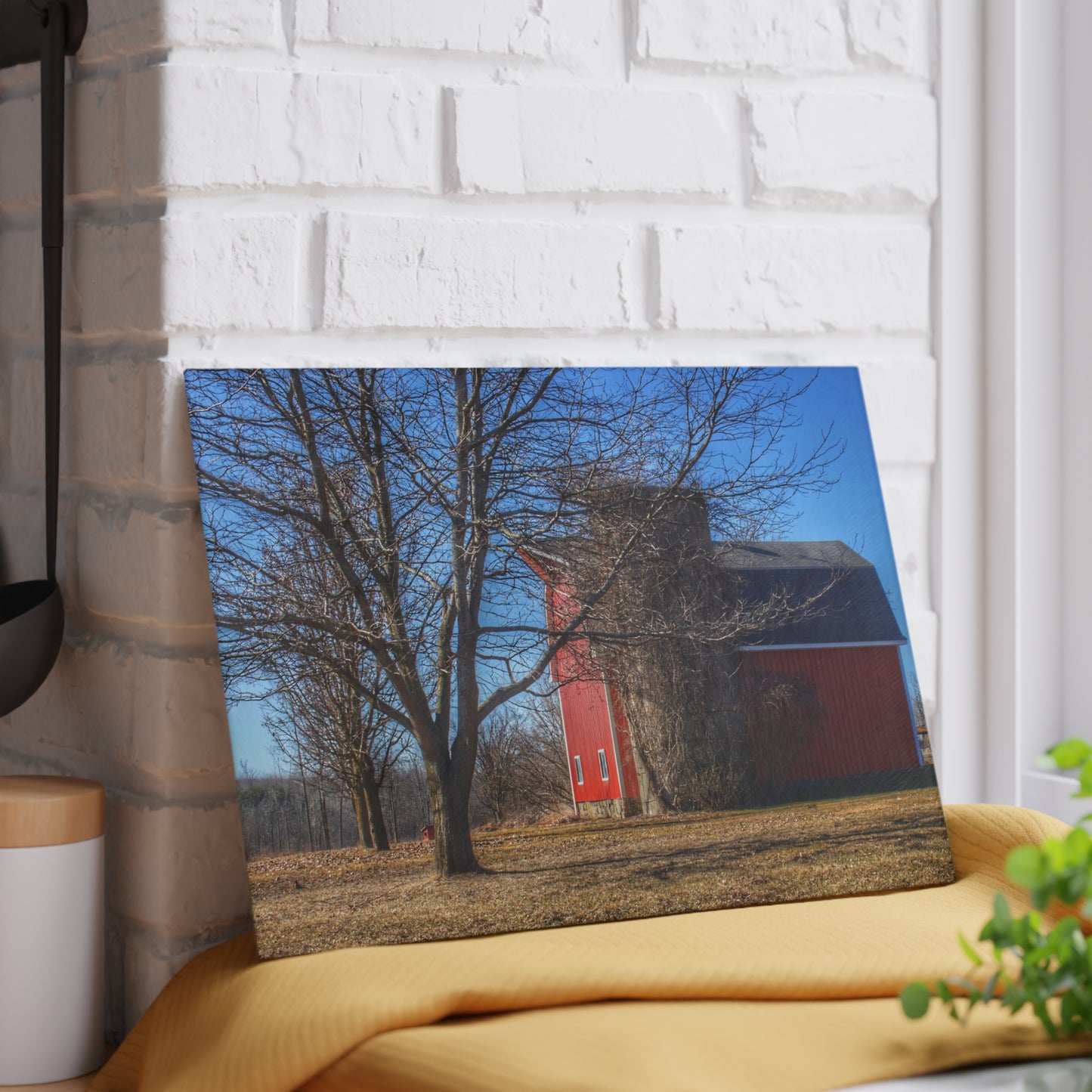 U R There Photography Leonard Road Red Rustic Farmhouse Tempered-Glass Cutting Board 8"x 11"