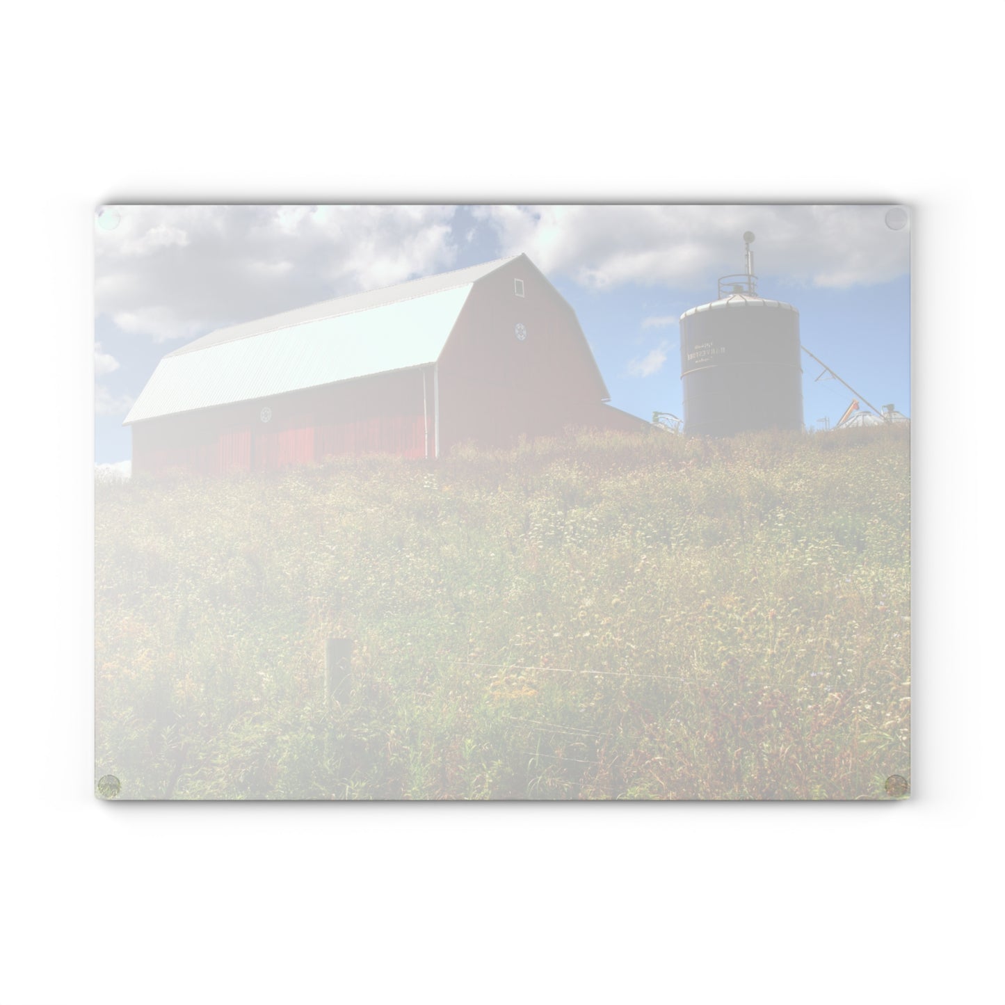 U R There Photography South Henderson Road Hilltop Red I Rustic Farmhouse Tempered-Glass Cutting Board