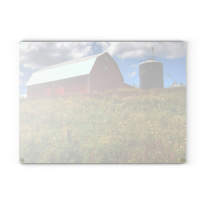 U R There Photography South Henderson Road Hilltop Red I Rustic Farmhouse Tempered-Glass Cutting Board