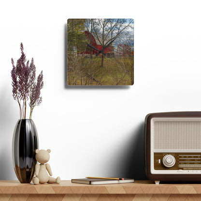 U R There Photography Laur Road Hidden Red Rustic Farmhouse Acrylic Analog Wall Clock