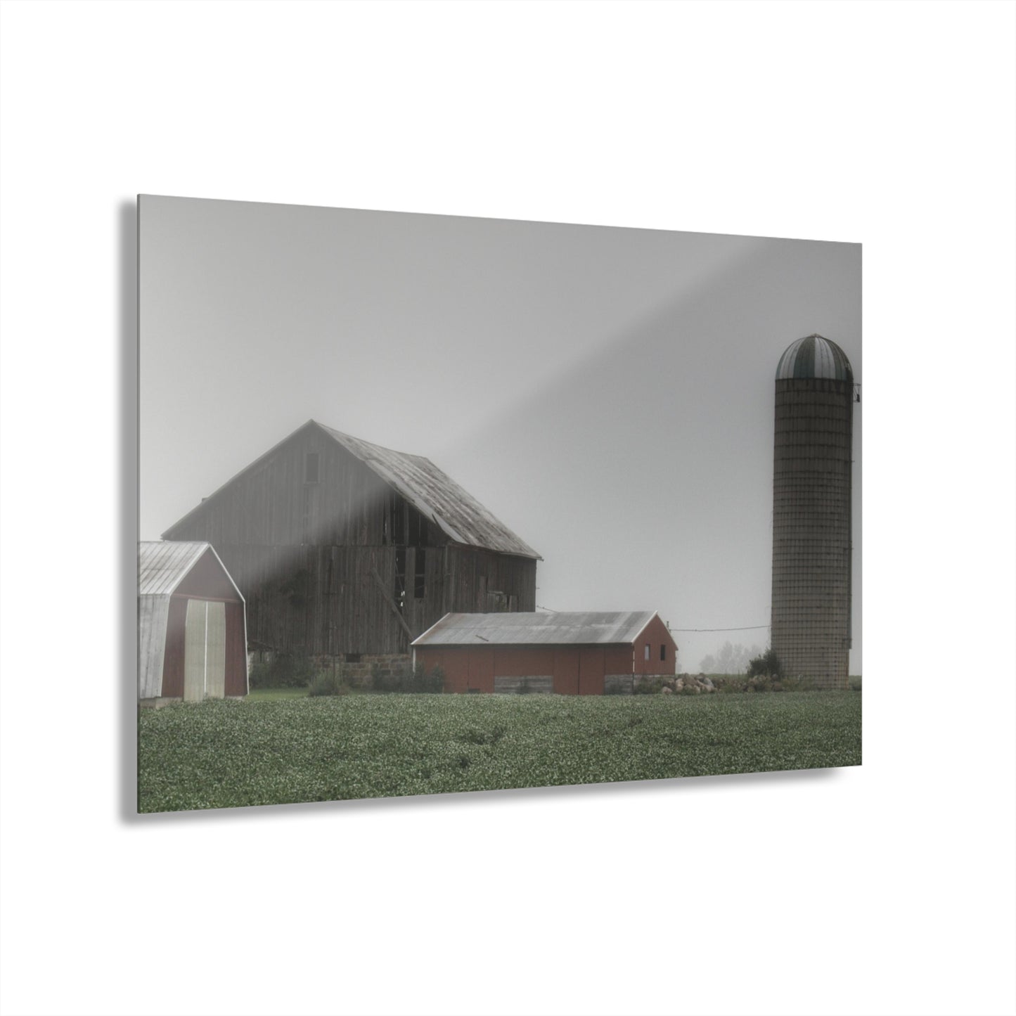 U R There Photography Farm in the Fog Rustic Farmhouse Acrylic Wall Print