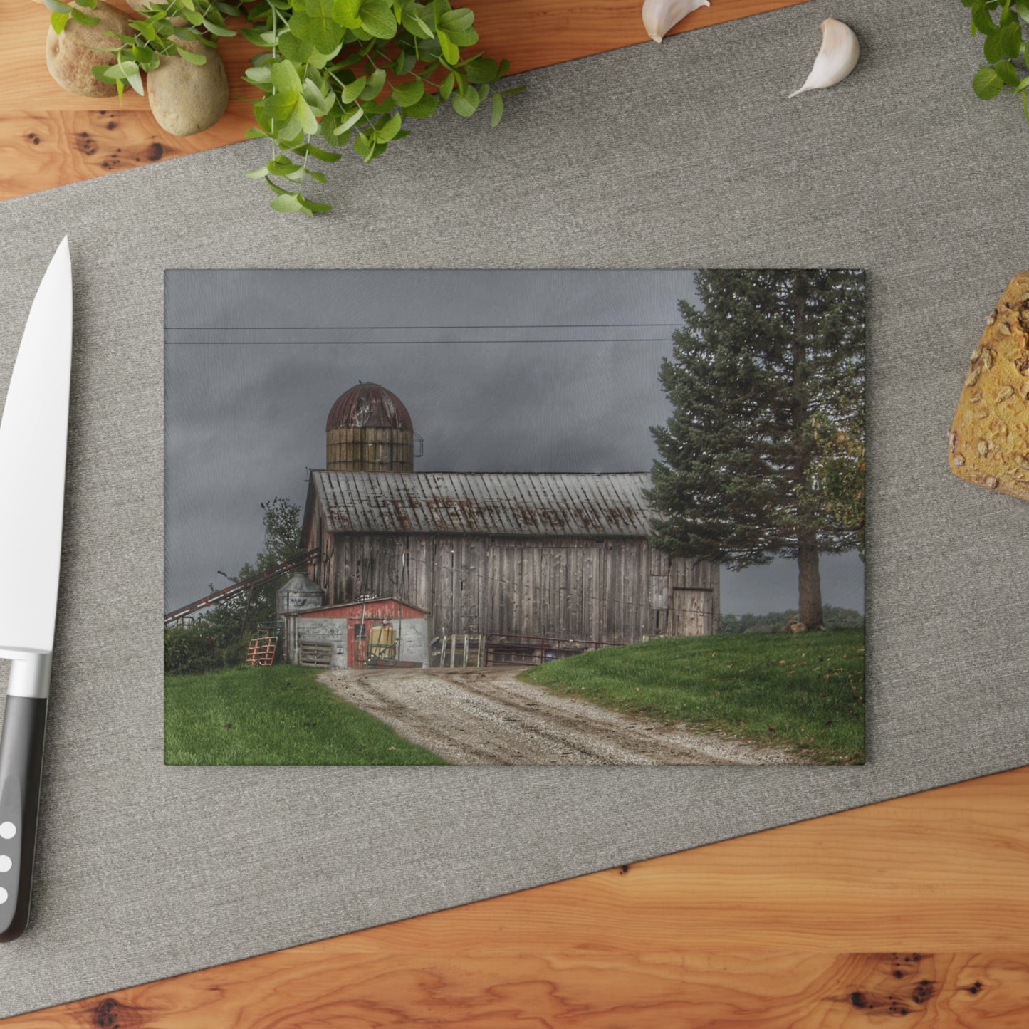 U R There Photography North Lake Road Grey Rustic Farmhouse Tempered-Glass Cutting Board