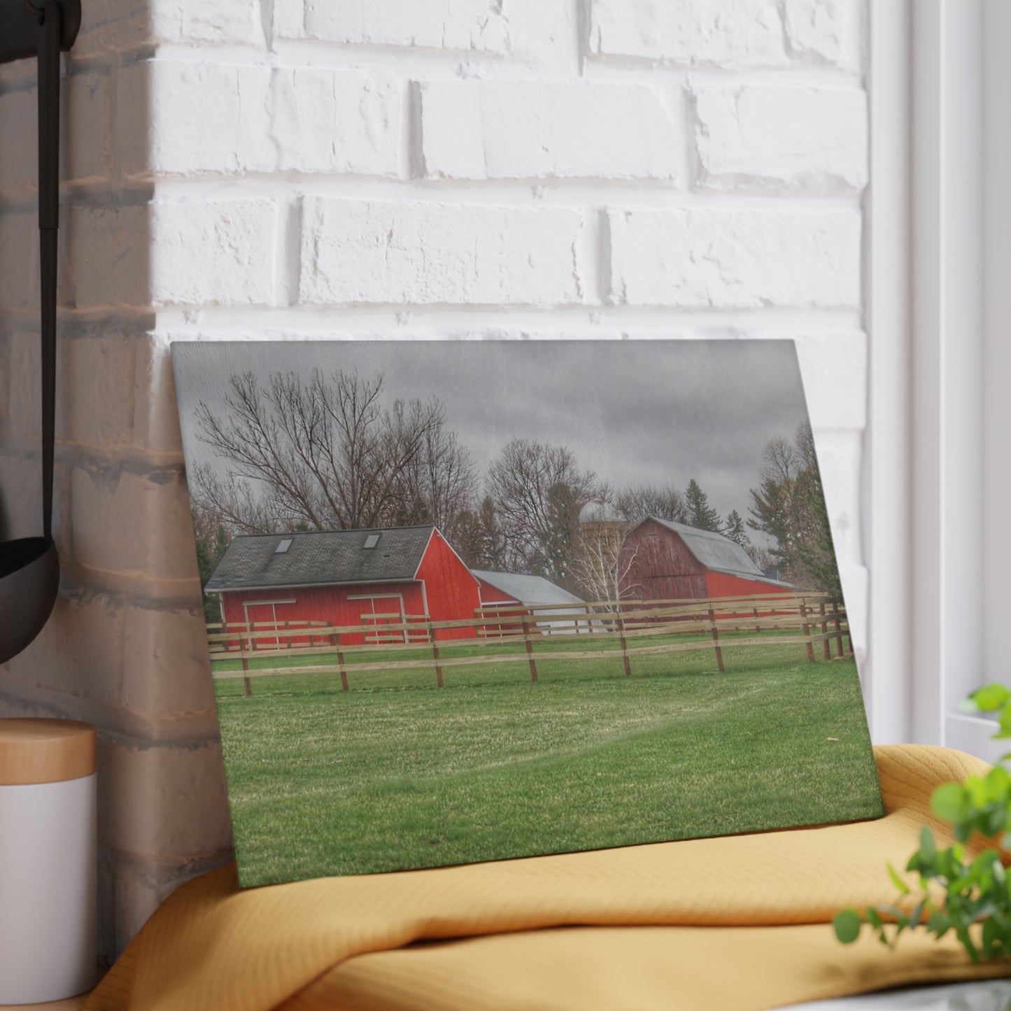 U R There Photography West Lake Road Farm I Rustic Farmhouse Tempered-Glass Cutting Board
