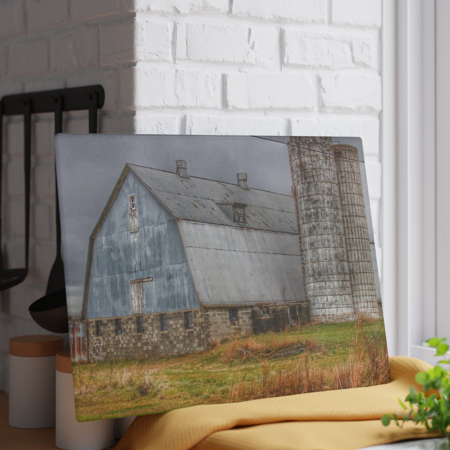 U R There Photography Daley Road Grey III Rustic Farmhouse Tempered-Glass Cutting Board